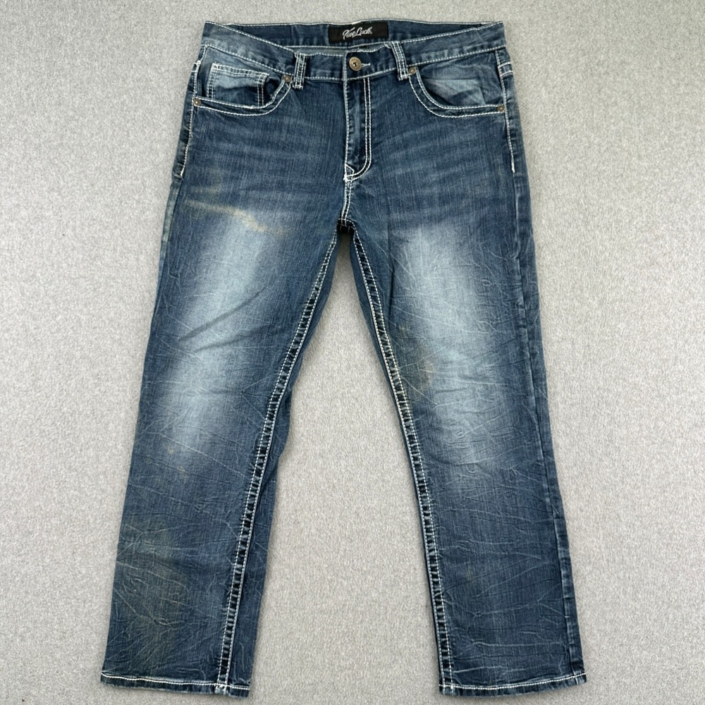 True Luck Jeans Mens‎ 34x30 Blue Denim Straight Leg Contrast Stitching